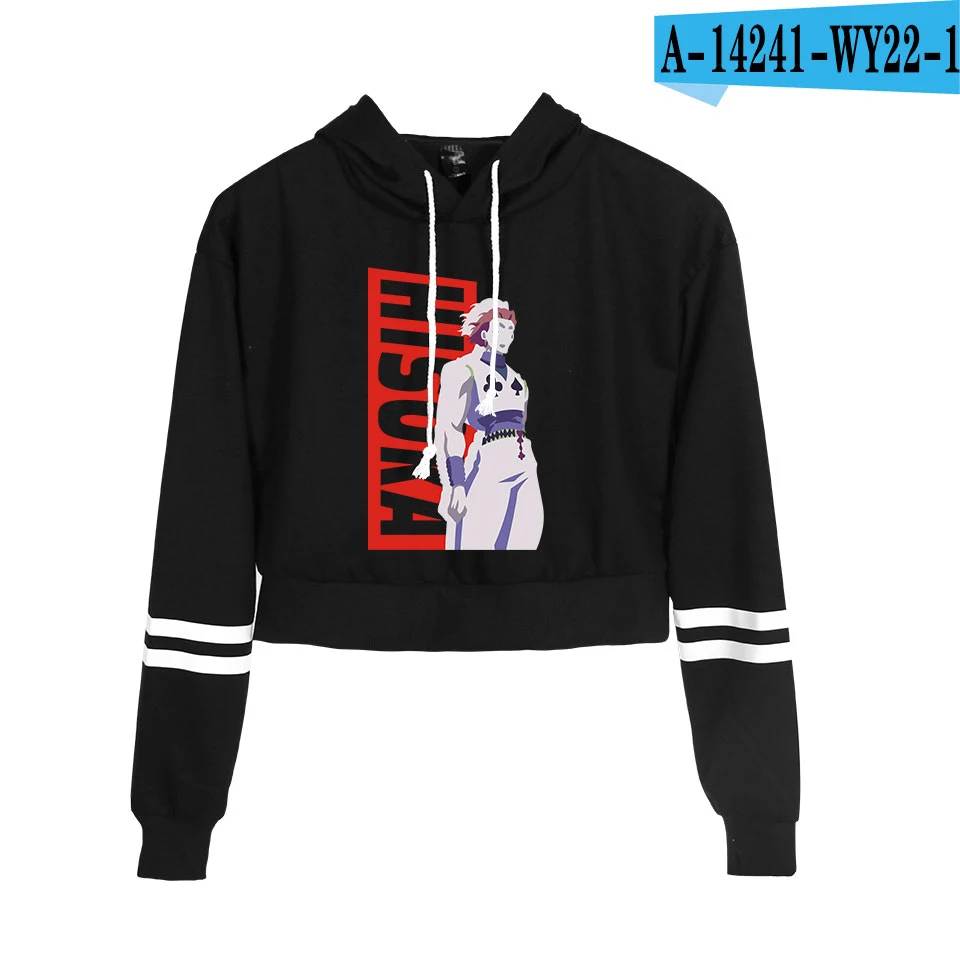 Hisoka Охотник Горячая Аниме Короткие укороченные худи Толстовка модная Милая сексуальная девушка тренд стиль 2D полиэстер Женский Материал - Цвет: black