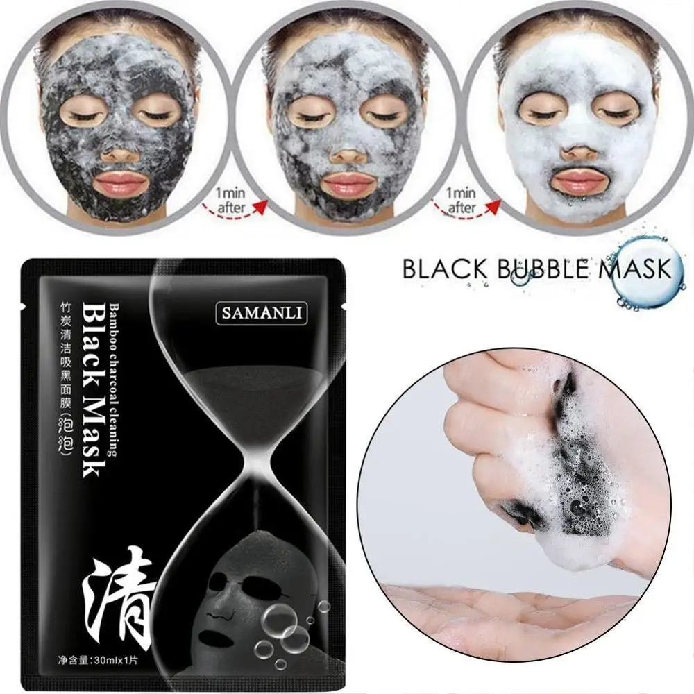 Korean Cosmetic Detox Oxygen Bubble Sheet Mask Moisturizing Black Skin Face Whitening Charcoal Care Bamboo Mask V6U8