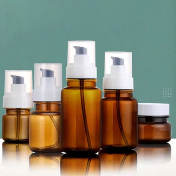 

1 Set 5pcs Dispenser Bottle Cream Lotion Container Tea Color Packaging Bottle for Women