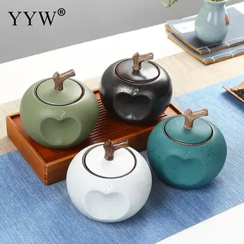 

800ml Tea Box Tin Can Storage Seal Apple Shape Tea Container Suger Coffee Powder Tea Caddy Theedoos Ceramic Jar Tea Caddies