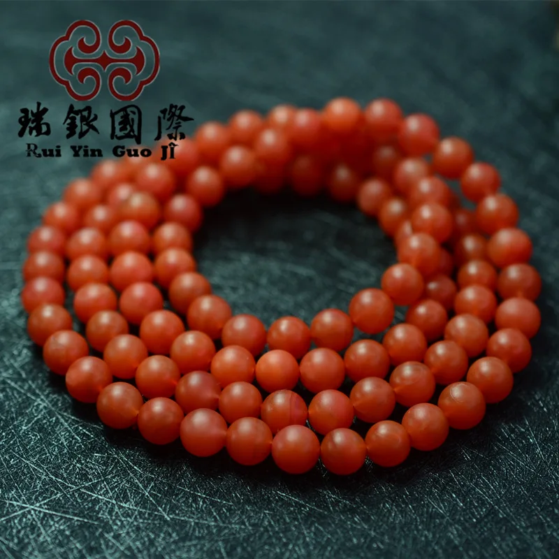 

South Red Bracelets South Red Agate fo zhu lian 108 Beads Jinhong over Meat Full Lubricious Matte Yunnan Baoshan