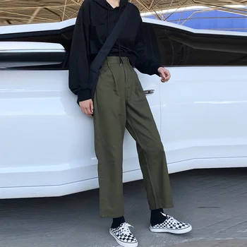 

Pants Women Simple Cargo Long Trousers Zipper High Waist Womens All-match Retro Ladies Trendy Pockets Korean Loose Casual Autumn