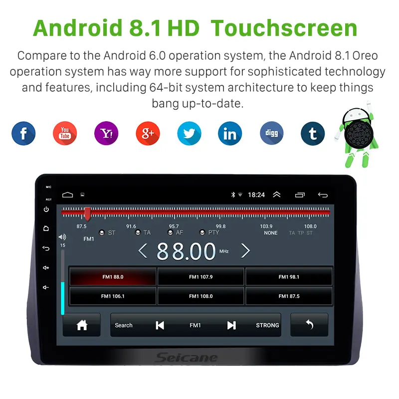 Seicane Авто Стерео 10 1 &quotAndroid8.1 HD 2DIN для Toyota Wish 2009 2010 2011 2012 Navi gps мультимедийный плеер