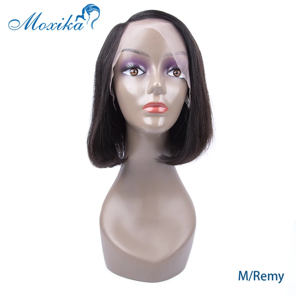 

Moxika Peruvian Straight Lace Part Wig T Side Part 150% Density Bob Human Hair Wigs Remy Wig 10inch
