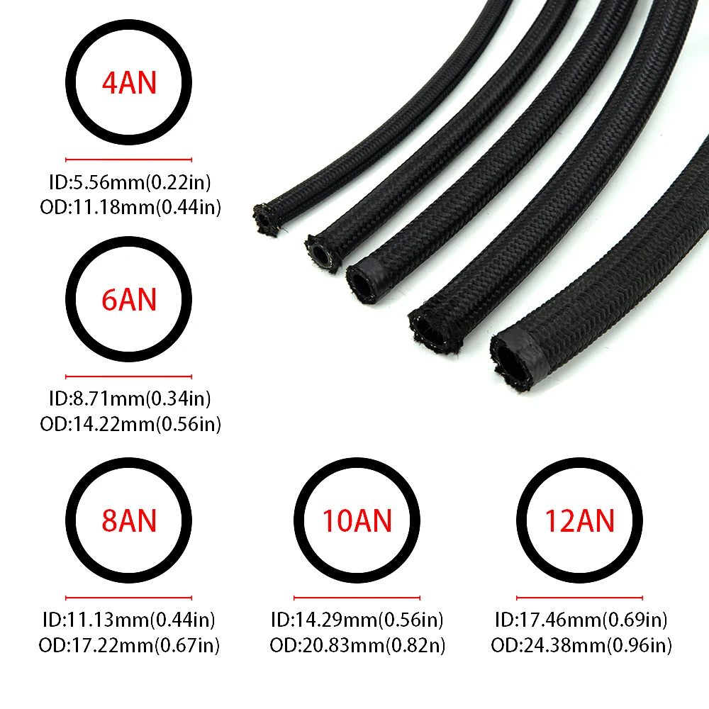 

1M/3M/6M AN4 AN6 AN8 AN10 AN12 Fuel Hose Oil Gas Cooler Hose Line Pipe Tube Nylon Stainless Steel Braided Inside CPE Rubber