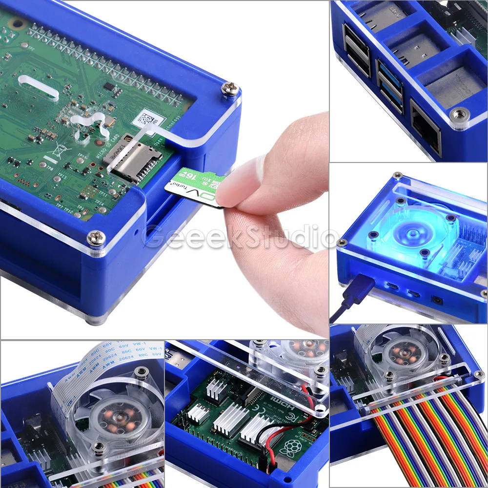 ABS Plastic Blue & Transparent Enlosure Case with Large Cooling Fan 40*40*10mm Heat Sink for Raspberry Pi 4 B