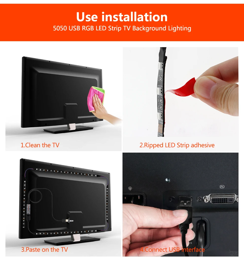 USB Светодиодная лента 5050 гибкий RGB светодиод DC5V RGB цвет сменный ТВ фоновое освещение