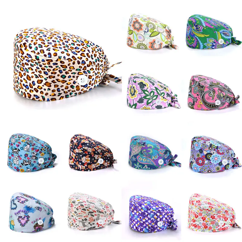 

Unisex Scrub Hats Scrub Cap Operation Scrub Adjustable Caps Cotton Cartoon Printed Hats Work Wear Beanie for Ladies and Men