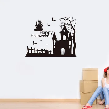 

Halloween Castle Removable Wall Sticker Personality Wall Decal Bedroom Living Room Background Decoration (Black)
