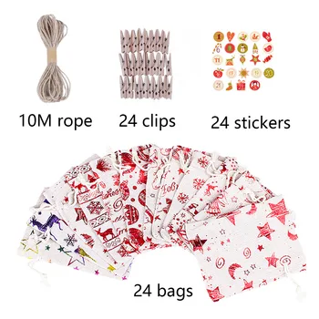 

24pcs 10x14cm Xmas Pattern Candy Gift Bag 1-24 Advent Calendar Bundle With Label & Rope Gift Bag With String