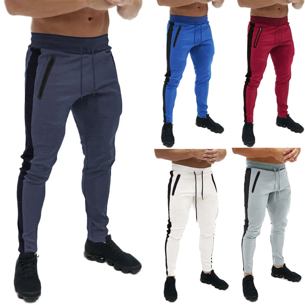 

Splicing Printed Overalls 2019 Men Patchwork Zipper Pocket Sweatpants Male Sport Running Pants Plus Size M-2XL 0823