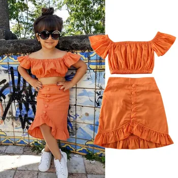 Girls Orange Skirt Set 1