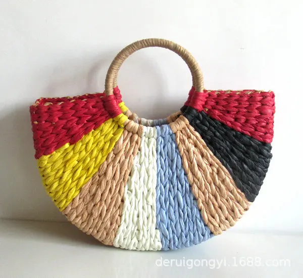 TOBO Handmade Half-Round Rattan Woven Straw Bag New Colorful