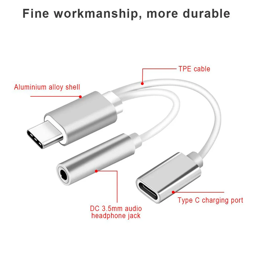 2в1 USB-C type C до 3,5 мм разъем AUX аудио кабель зарядный кабель адаптер для наушников#3