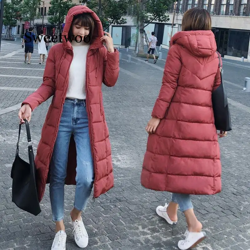 Solid slim hooded cotton coat women long women jacket waterproof windproof winter jacket women  6XL