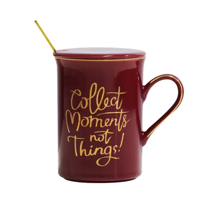 Керамическая кружка с крышкой "Collect moments not things", ложка из нержавеющей стали, чайная чашка