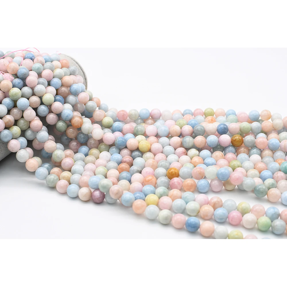 6-10mm AA Natural Smooth Morganite round Stone Beads For DIY necklace bracelet jewelry making 15 