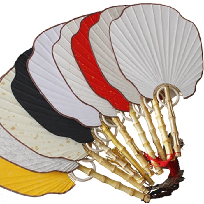 Vintage Handle Rice Paper White Red Black Traditional Craft Fan Adult DIY Painting Chinese Bamboo Root Decorative Fan Gift