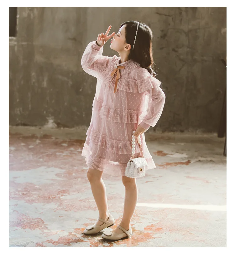 2020 Spring Pink Layered Mesh Long Sleeve Dress Big Girls Luxury White Lace Dresses Teenagers School Clothes 5 6 8 9 10 12 Years (14)