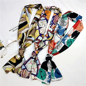 

Women Long Silk Scarf Square Foulard Lady's Neck Hair Scarves Two Side Design Printed Head Kerchief Fashion Girl Hair Scarfs