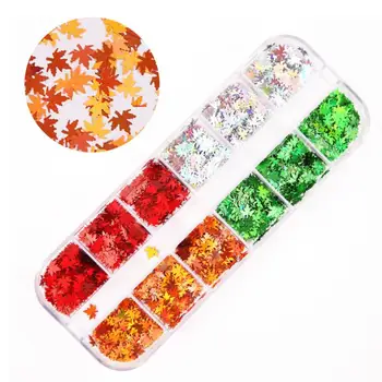 

4 Colors Laser Chameleon Sequins Nail Glitter Flakes Fall Leaves Shape Holographic Maple Leaf DIY Nail Art Decorations Manicure