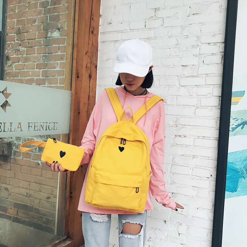 

2019 New Style Canvas Backpack Women's When Color Two-Piece Set Peach Heart Schoolbag Casual Backpack Fashion Bag