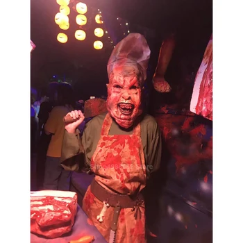 

Adult Halloween Cosplay Costume for Men Carnival Party Scary Horror Bloody Butcher Ruthless Ruler Printed Apron Top Set Outfits