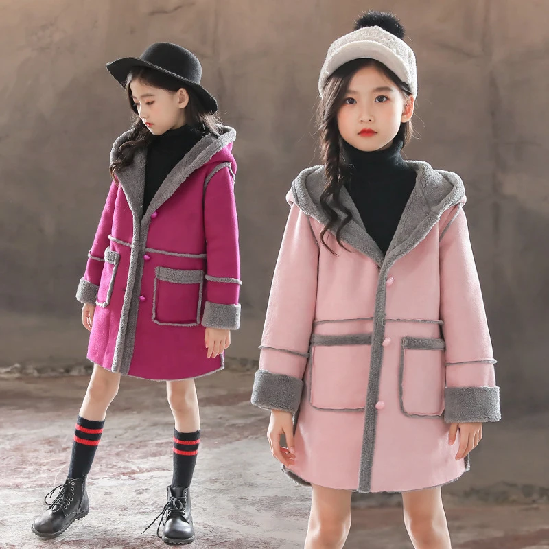 

2020 New Fashion Autumn Winter Woolen Coat Pink Red Warm Long Jacket For Children Coat Girls Wool Coat Windbreaker
