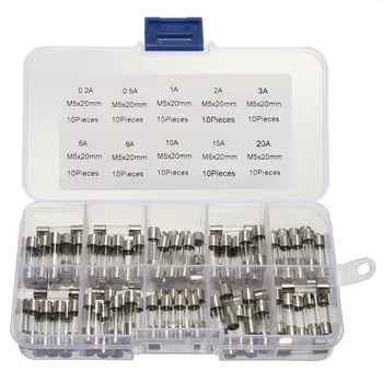 

100pcs/lot Set Kit 5x20mm Fuse Assorted Kits DIY Quick Blow Glass Tube Fast-blow Glass Fuses 0.2A-20A