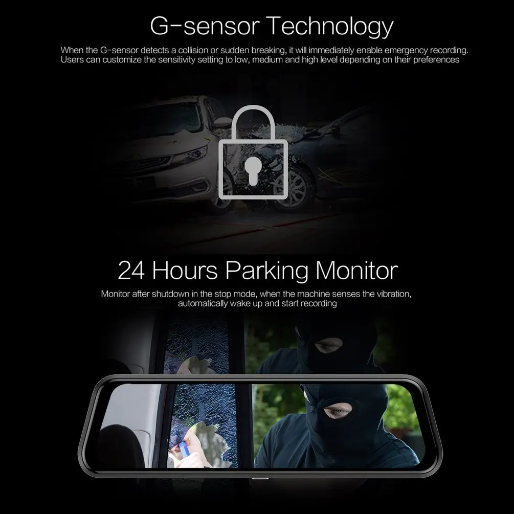 T12+ 9.66 inch Touch Screen DVR Car Camera Dual Lens Dash Cam Driving Recorder Night Vision DVR