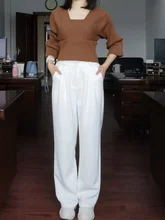 Leg-Pants Long-Trousers Bottoms Wide Vintage Women Spring Summer Street Office Lady High-Waist