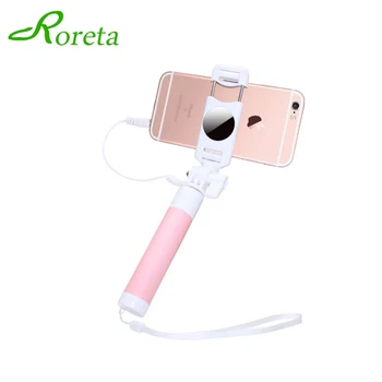 

Roreta Mini selfie stick expandable handheld mirror monopod 3.5mm cable wired selfie stick For iPhone Xiaomi Huawei