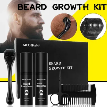 

5 Pcs/set Beard Growth Kit Barbe Hair Growth Enhancer Set Beard Nourishing Growth Essential Oil Facial Beard Care Kit with Comb