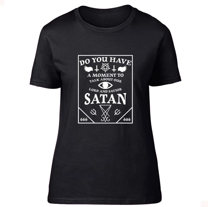 Women-Black Дизайн говорить о сатаны сатанизм смерти из металла с надписью «Hail Satan» футболка для Для мужчин тренд унисекс Для мужчин футболка с круглым вырезом, в стиле Харадзюку - Цвет: Women-Black