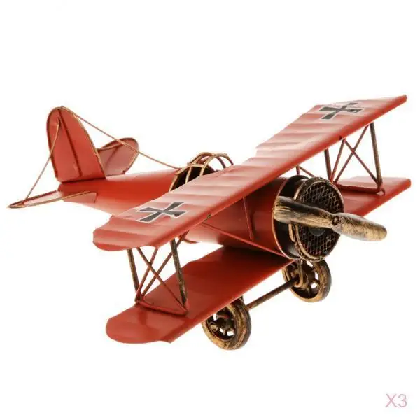 3pcs Vintage Biplane Metal Diecast Model Toy, Desktop Decorations for Home, Office, Study Room, Bookshelf