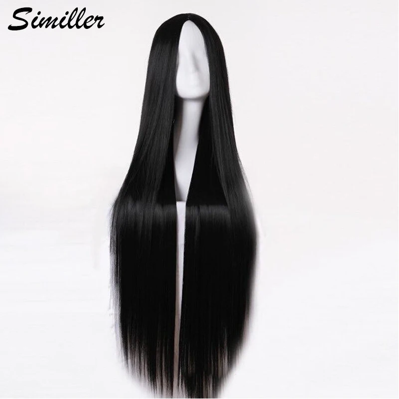 Similler Women Synthetic Long Cosplay Wigs Straight Hair Black White Heat Resistance Fiber Central Parting wig for women dark brown long wavy hair natural middle parting long daily hair face shaping fashionable fluffy whole wig