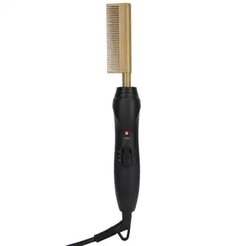 

Barbershop Hair Straightener Comb Curling Straightening Dual Use Men Beard Styling Comb Gold EU Plug 220V Hair Salon