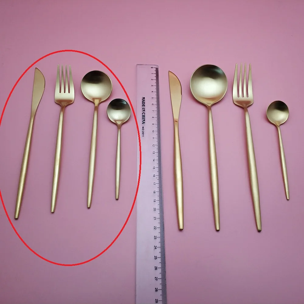 Горячая Распродажа маленькие размеры fourchettes couteaux cuilleres столовые приборы из нержавеющей стали из чистого золота вилка ложка нож обеденный набор