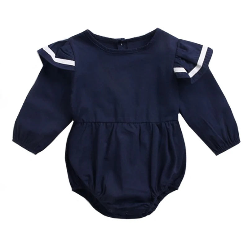 Dark blue BRW8157 Комбинезон для маленьких девочек; модная одежда для новорожденных; сезон весна-осень; винтажные хлопковые боди принцессы с цветочным рисунком; детская одежда; боди для маленьких девочек - Цвет: Dark blue BRW8157