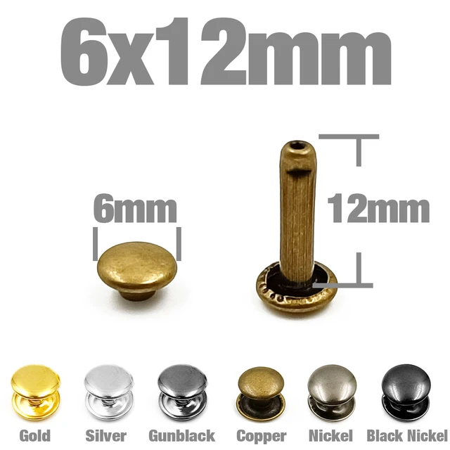100Sets 5-12mm Metal Double Cap Rivets Stud Round Nail Spike For Leathercraft Repair Shoes Bag Belt Clothing Garment Accessories 6x12mm
