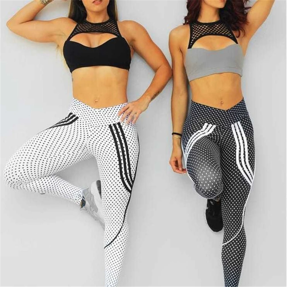 Nuevo estilo de ropa deportiva Leggings ajustados de fuerza elástica damas 2 de mujer Impresión de puntos al aire deportivos Leggings de cintura alta|Pantalones de yoga| - AliExpress