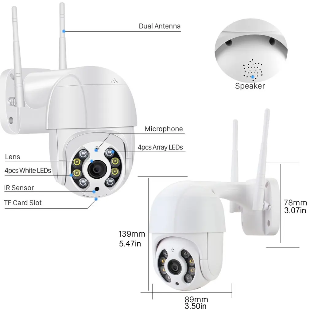 1080P PTZ Беспроводная IP камера водонепроницаемая 4X цифровой зум Мини WiFi