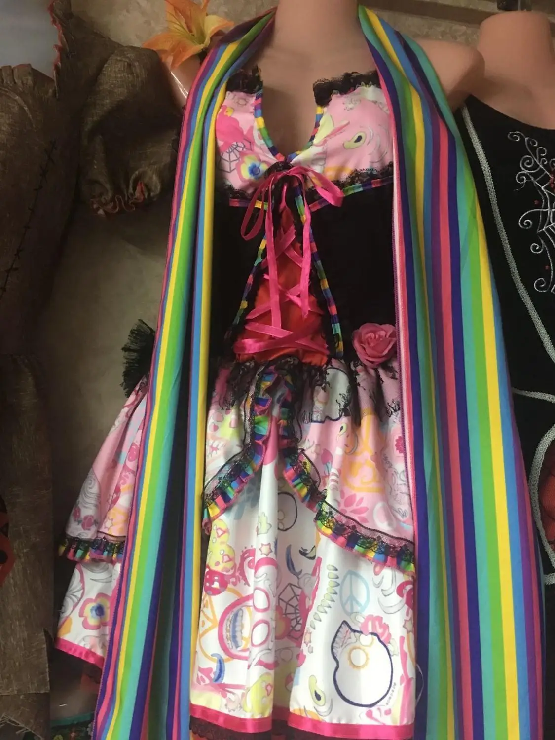 Женское платье для Хэллоуина с изображением цветов и черепа|Праздничные костюмы|