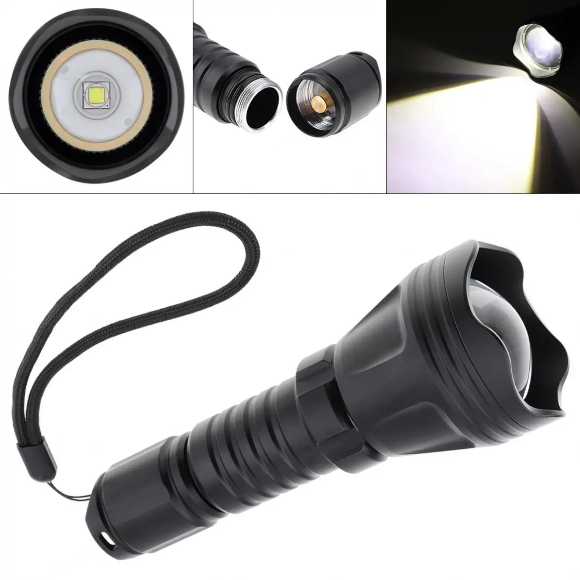 B158B Convex Lens Zoom Flashlight XM-L2 U4 LED Torch Hunting Light 900 Lumens Aluminum Flashlight