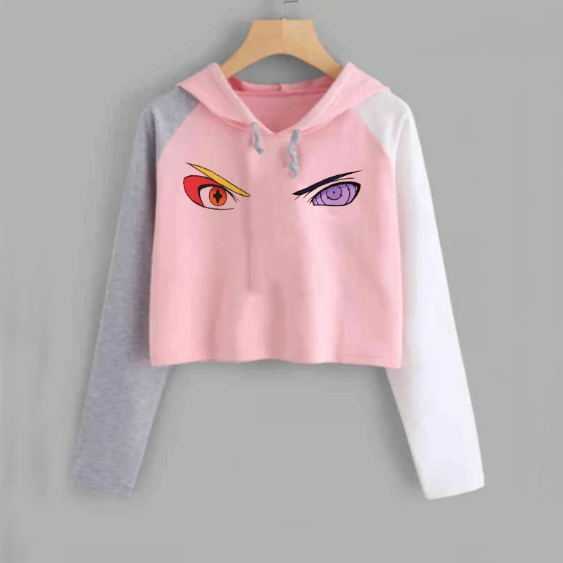 Harajuku аниме толстовки для женщин Наруто укороченная Толстовка Uchiha Uzumaki Hatake Eyes пуловер с рисунком толстовка хип хоп Уличная - Цвет: 11