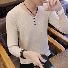 Новинка, мужской тонкий свитер с v-образным вырезом для подростков, базовый свитер