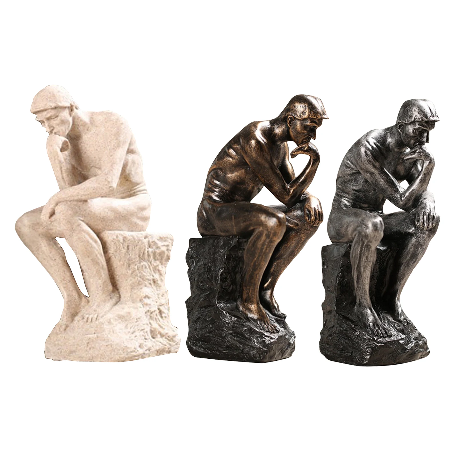 Rodin Thinkers Sitting Male Sandstone Statue Miniature Figurine Home Decor