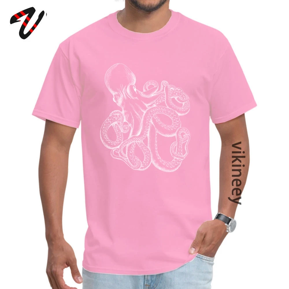 Realistic_Octopus__White_on_Black_ Printed _black Tops &amp;amp; Tees for Men 100% Cotton Round Neck Tshirts Street T-shirts On Sale Realistic_Octopus_-_White_on_Black_7248 pink