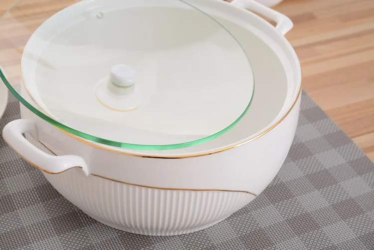 Ceramic Soup Pot White Round Nordic Phnom Penh 2.6L Large Bowl with Lid Cooking Utensils Household Kitchen Supplies Tableware Ceramic Soup Pot White Round Nordic Phnom Penh 2.6L Large Bowl with Lid Cooking Utensils Household Kitchen Supplies Tableware