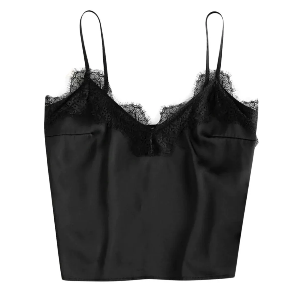 JAYCOSIN Camis N сексуальный укороченный топ, женская мода, v-образный вырез, регулируемые бретельки, открытая спина, кружевная отделка, Топики, одноцветные Короткие топы